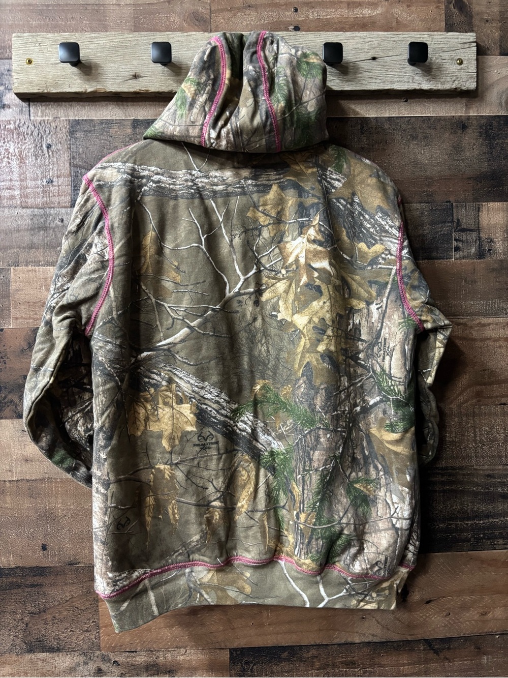 Camo Zip-Up Hoodie with Pink Trim - Women's Sweatshirt - Picture 3 of 11